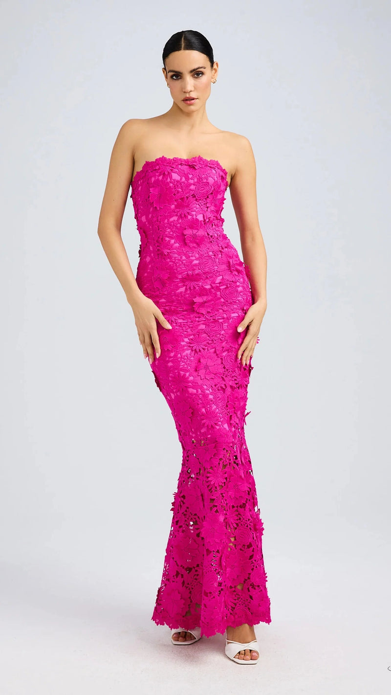 Generation Love Mirelle 3D Lace Gown in Hibiscus