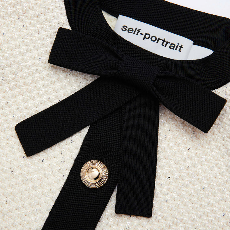 Self Portrait Sequin Bow Cardigan in Cream