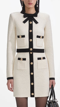 Self Portrait Sequin Bow Cardigan in Cream