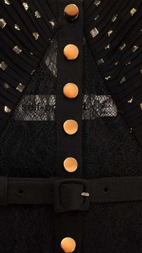 Self Portrait Chiffon Maxi Dress in Black and Gold