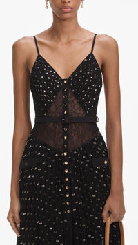 Self Portrait Chiffon Maxi Dress in Black and Gold
