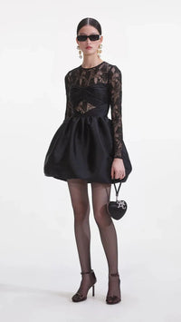 Self Portrait Black Taffeta Lace Mini Dress in Black *CALL TO ORDER*
