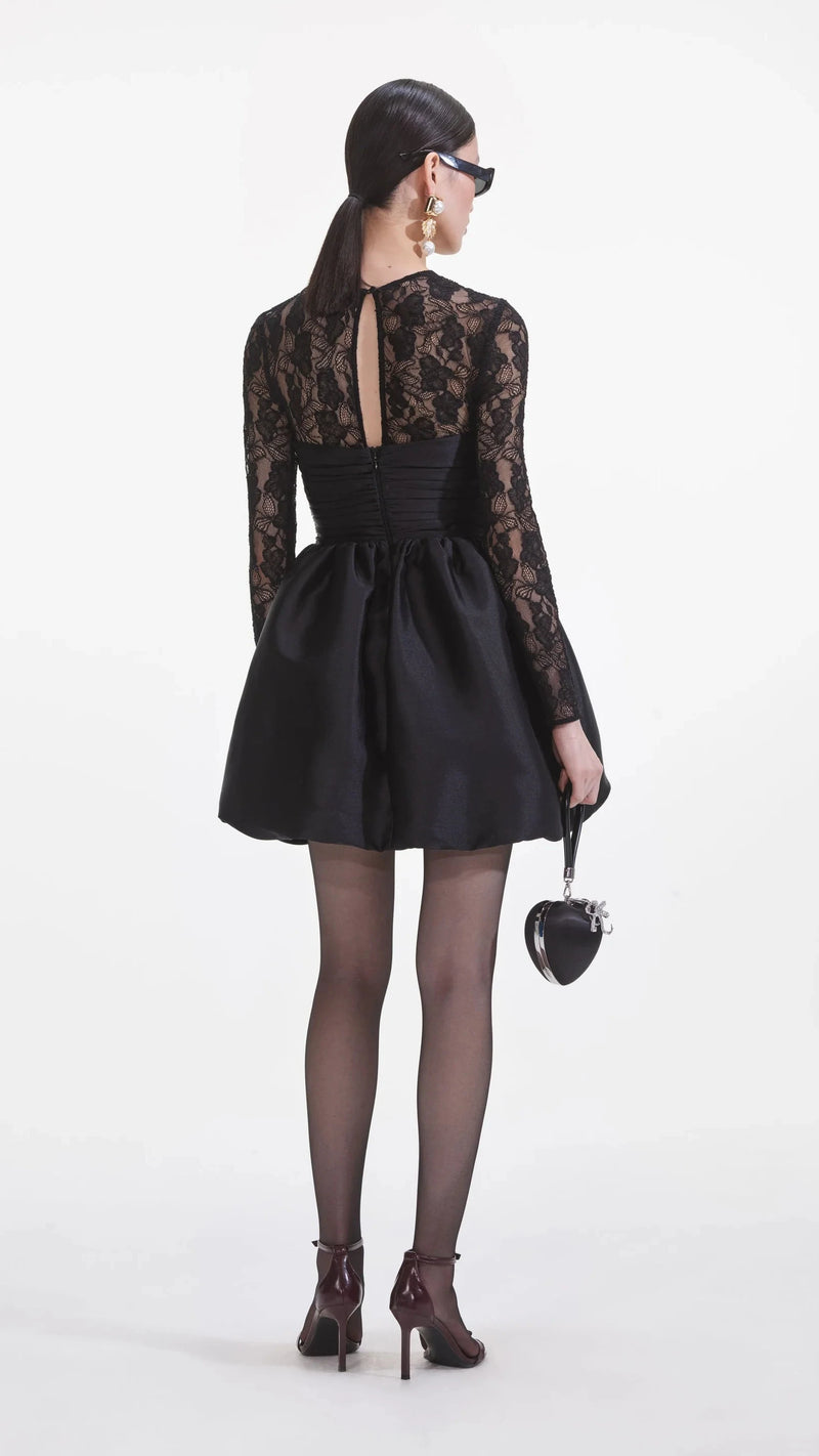 Self Portrait Black Taffeta Lace Mini Dress in Black *CALL TO ORDER*
