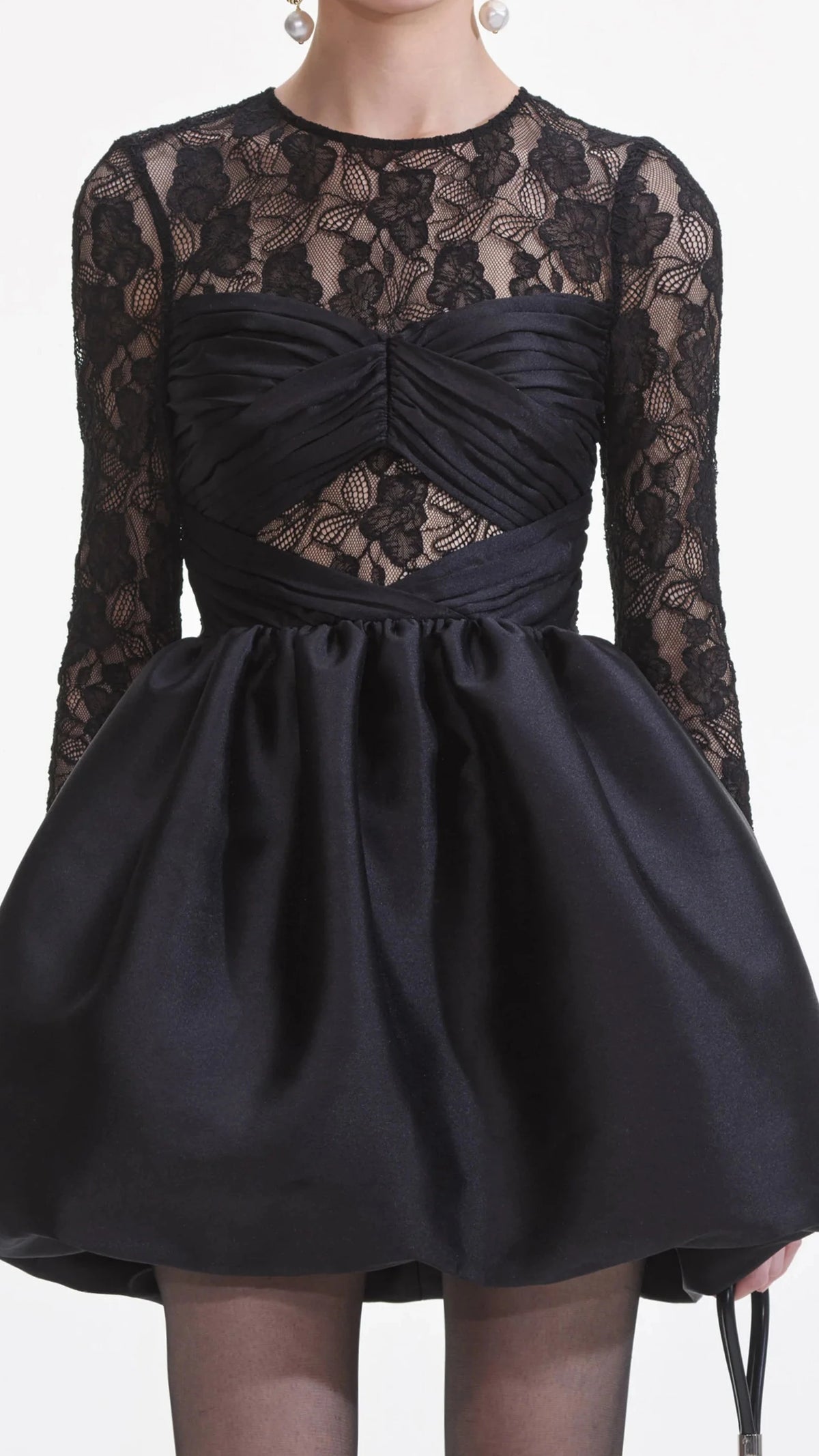Self Portrait Black Taffeta Lace Mini Dress in Black *CALL TO ORDER*