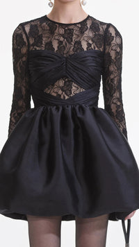 Self Portrait Black Taffeta Lace Mini Dress in Black *CALL TO ORDER*