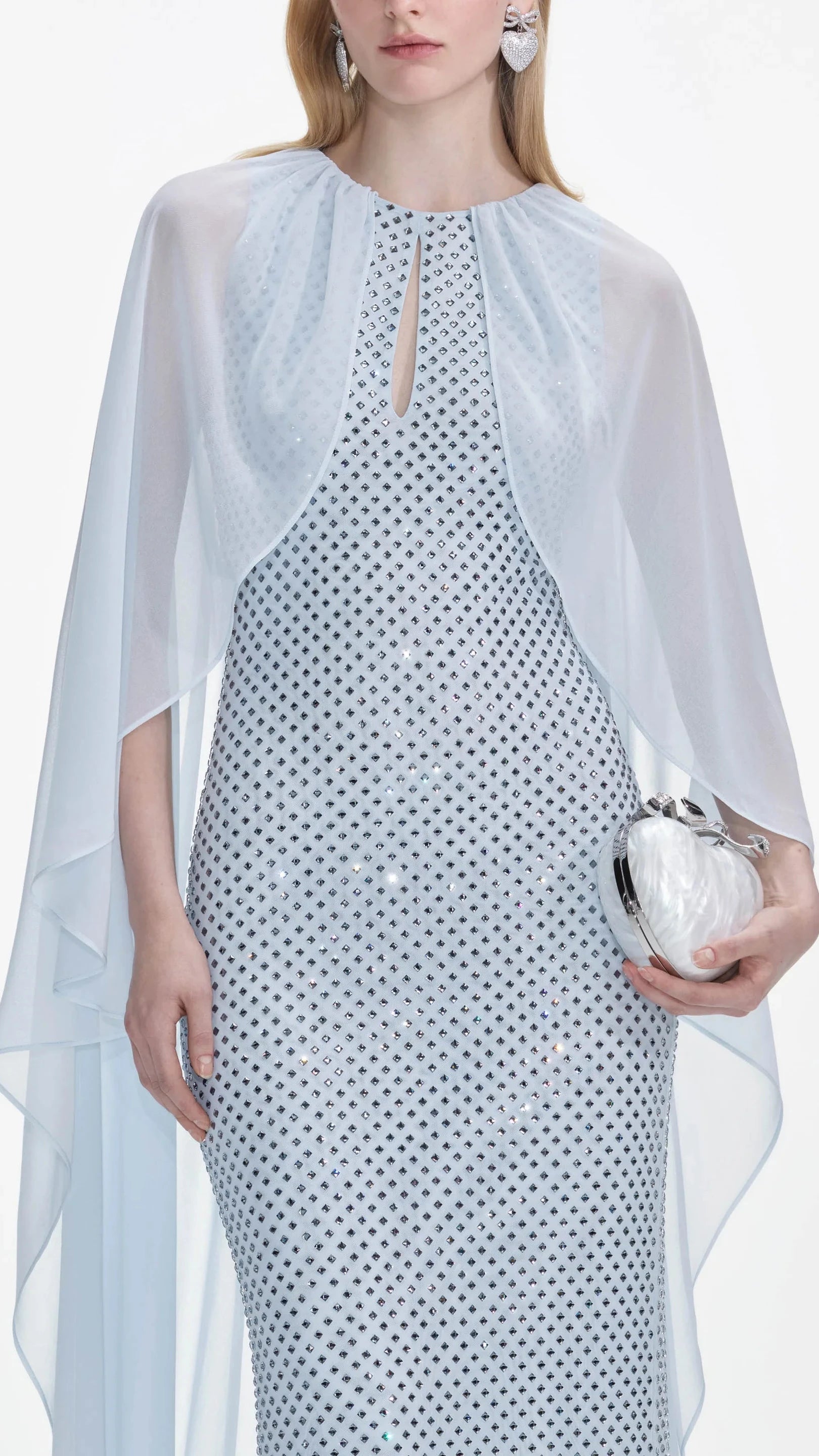 Self Portrait Rhinestone Cape Gown in Pale Blue  Suite 201