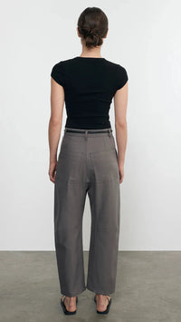 Enza Costa Textured Rib Cap Sleeve Crew Tee in Black