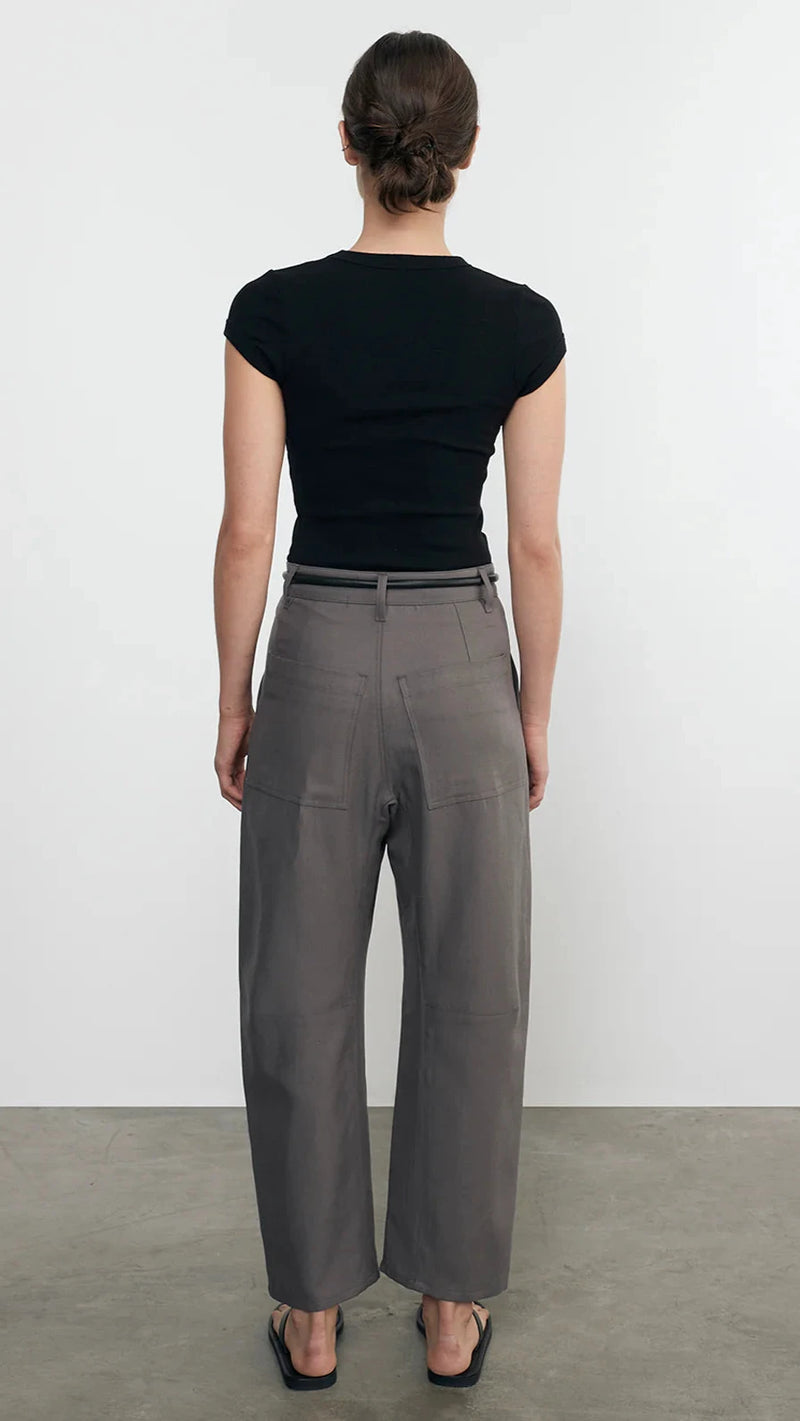 Enza Costa Textured Rib Cap Sleeve Crew Tee in Black