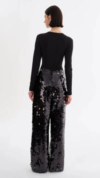 Lamarque Stacy Sequin Wide Leg Pants in Black