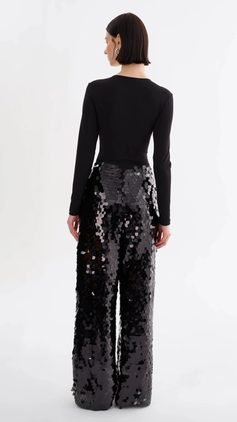 Lamarque Stacy Sequin Wide Leg Pants in Black