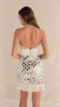 Saylor Hezly Sequin Fringe Mini Dress in Silver