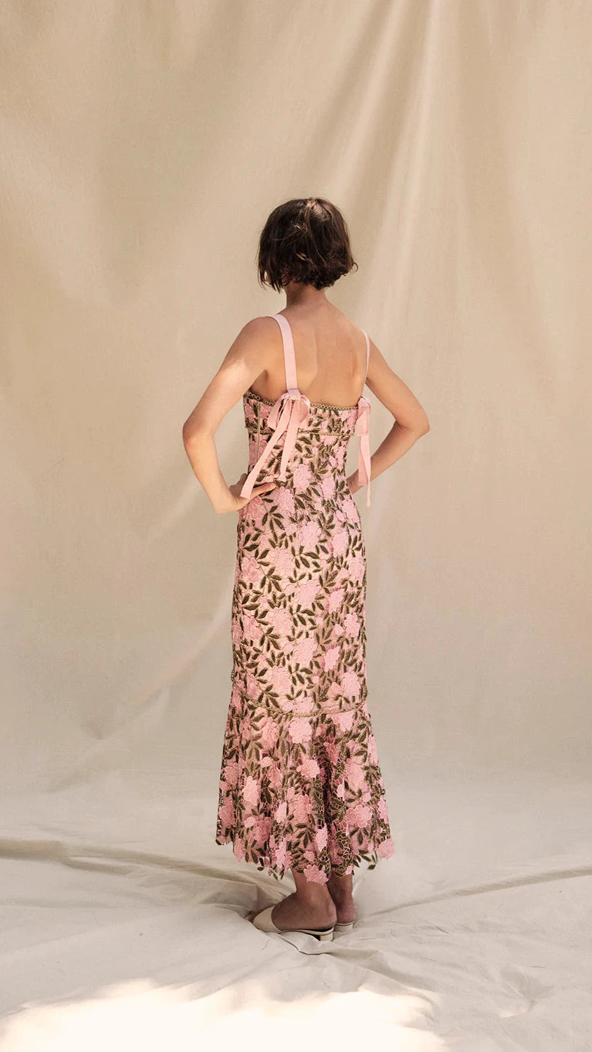 Saylor Sabella Rose Embroidery Midi Dress in Multi