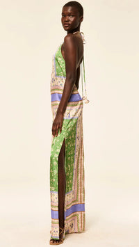 Misa Samantha Silky Halter Maxi in Matcha