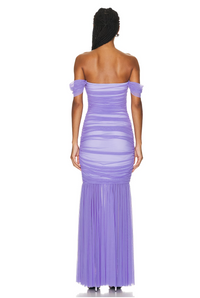 Norma Kamali Walter Off The Shoulder Ruched Gown in Lilac