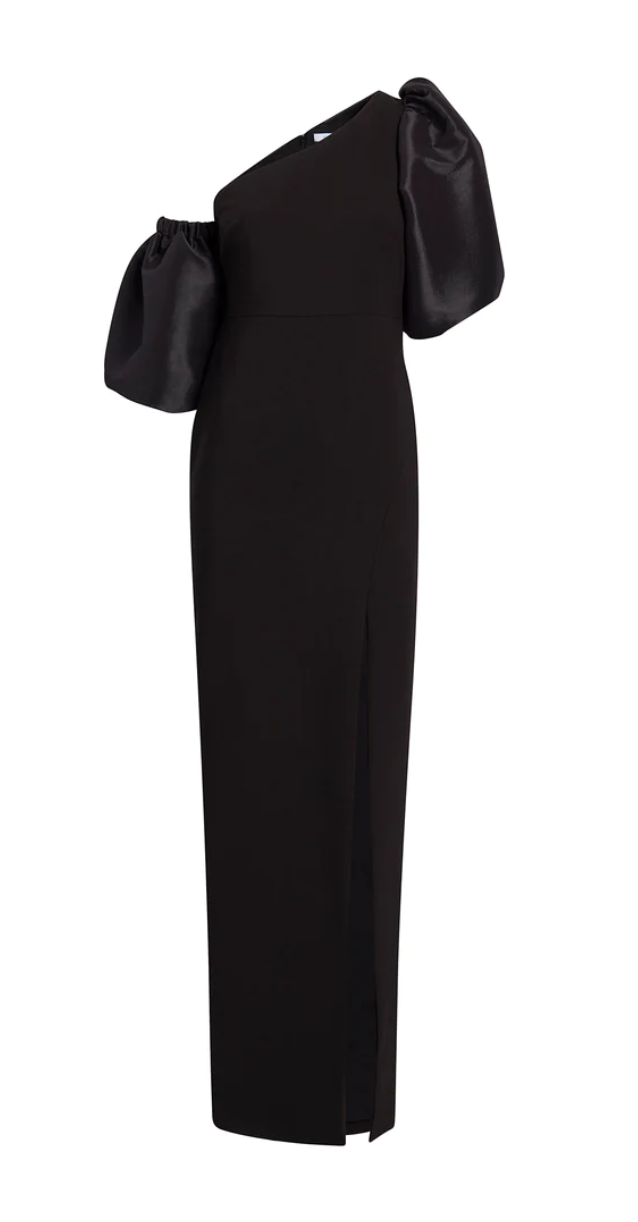 Likely Natasha One Shoulder Puff Sleeve Gown in Black