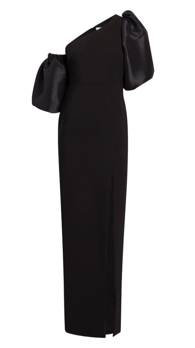 Likely Natasha One Shoulder Puff Sleeve Gown in Black