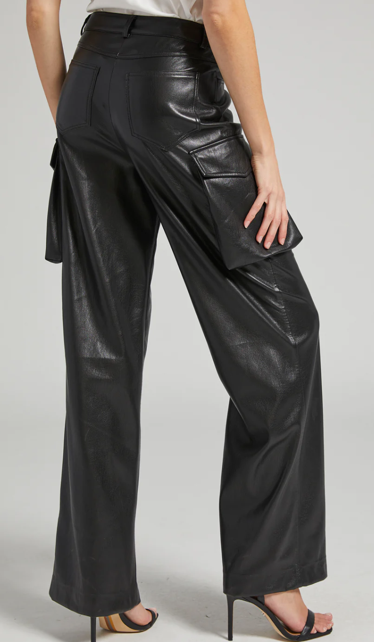 Generation Love Nate High Waisted Faux Leather Cargo in Black