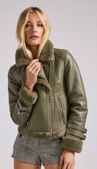 Generation Love Dion Shearling Faux Fur Jacket in Olive