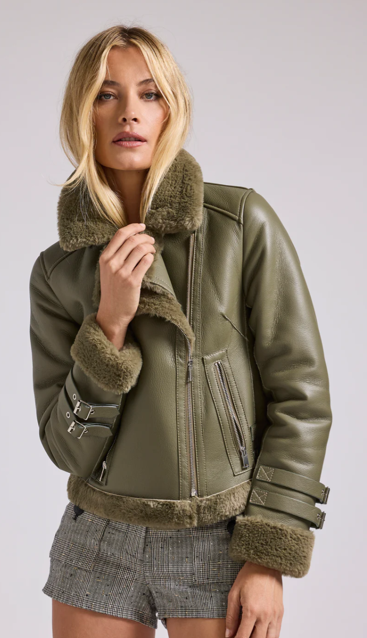 Generation Love Dion Shearling Faux Fur Jacket in Olive