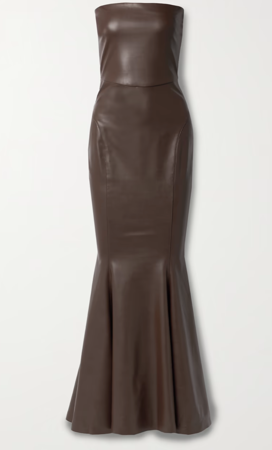 Norma Kamali Strapless Faux Leather Fishtail Gown in Chocolate