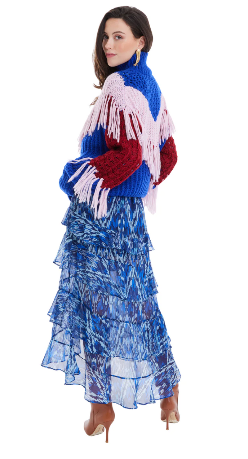 Allison New York Petra Fringe Sweater in Cobalt/Blush