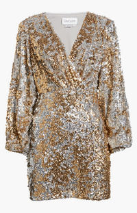 Saylor Rina Sequin Long Sleeve Mini Dress in Silver/Gold