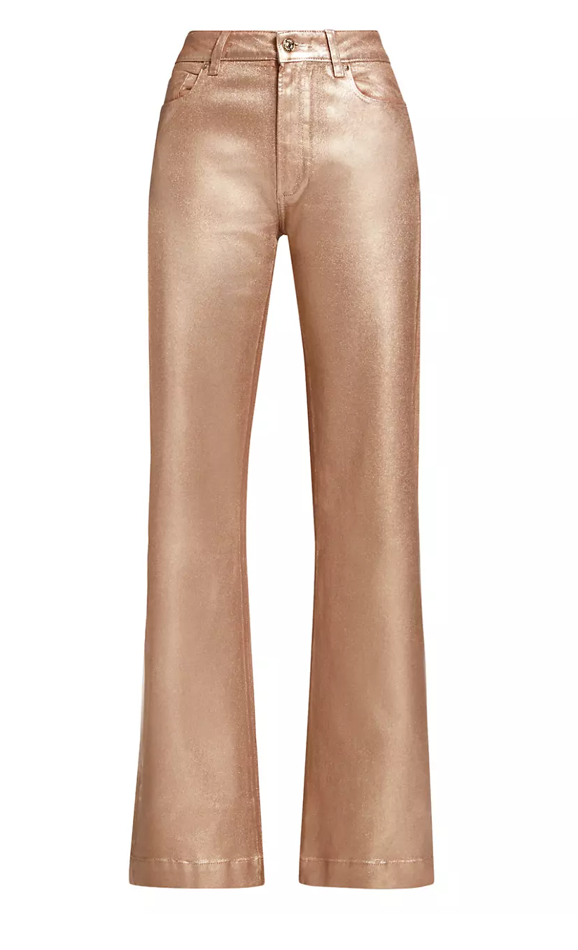 Paige Denim Leenah High Waisted Wide Leg in Pink Champagne Luxe Coating