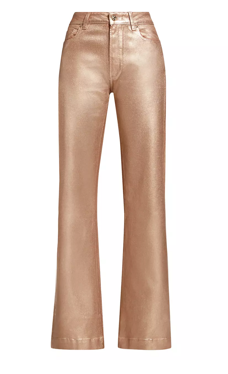 Paige Denim Leenah High Waisted Wide Leg in Pink Champagne Luxe Coating