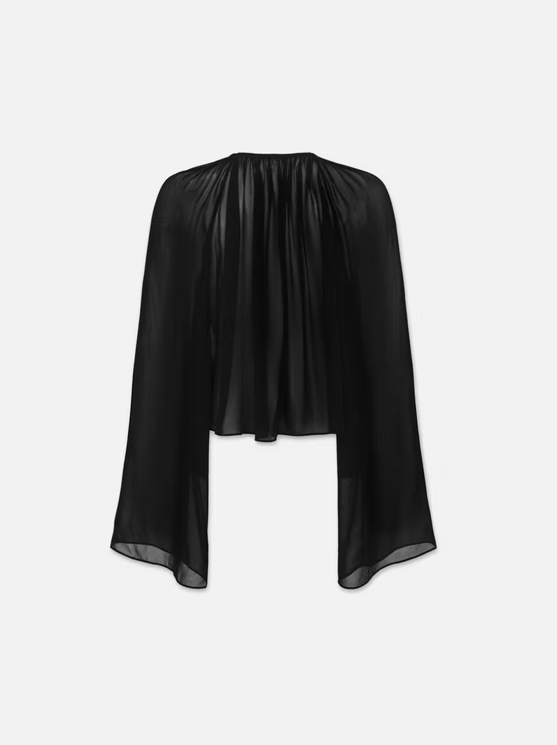 Frame Denim V-Neck Shirred Blouse in Black