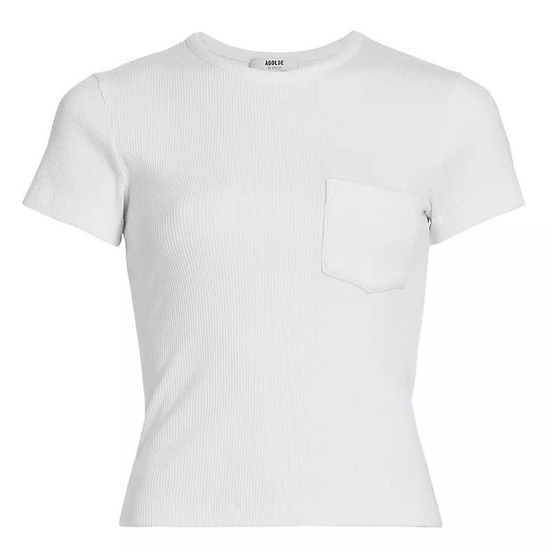AGOLDE Denim Arlo Ribbed Tee in White