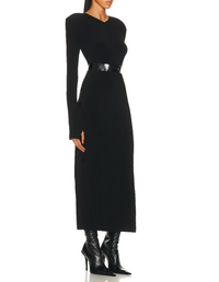 Norma Kamali Long Sleeve Shoulder Pad Side Slit Gown in Black