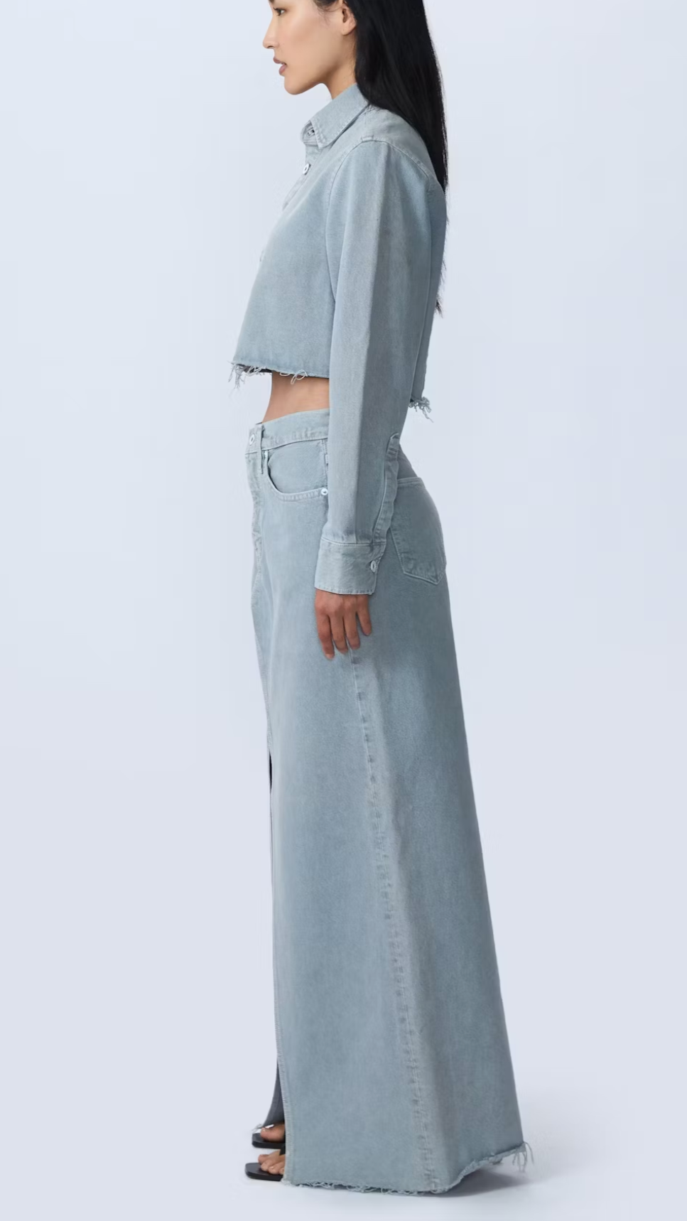 SLVRLAKE Denim Low Rise Maxi Skirt in Dove