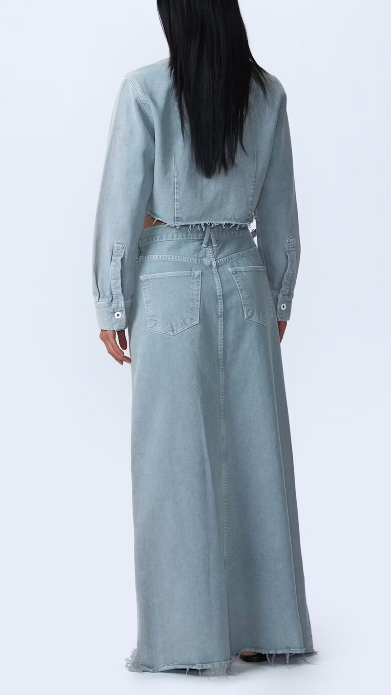 SLVRLAKE Denim Low Rise Maxi Skirt in Dove