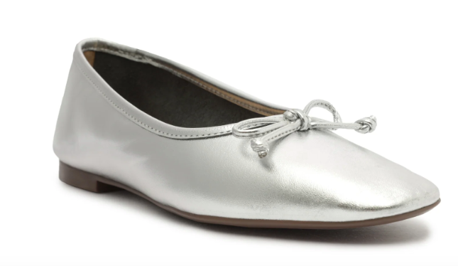 Schutz Arissa Metallic Leather Ballet Flat in Silver