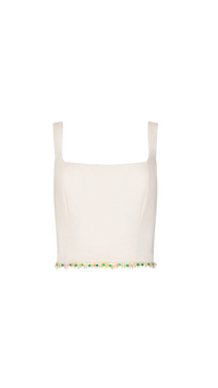 Amanda Uprichard Jace Fringe Beaded Top in Ivory
