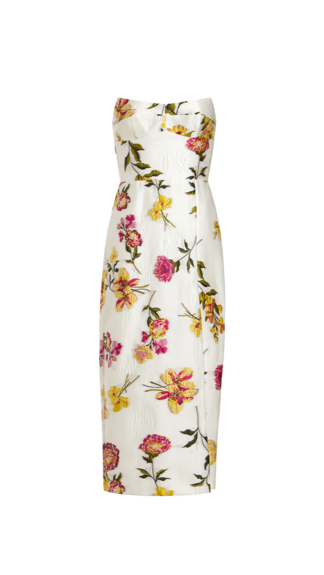 Amanda Uprichard Ivy Strapless Midi Dress in White Multi