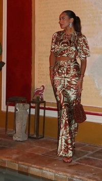 Misa Roni Satin Top in Brown Vintage Botanical