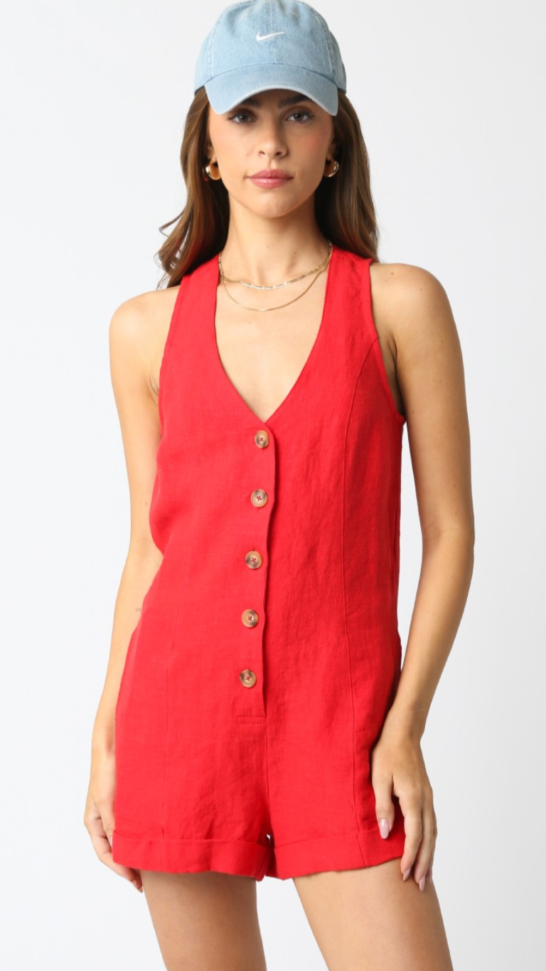 Olivaceous Scarlett Linen Romper