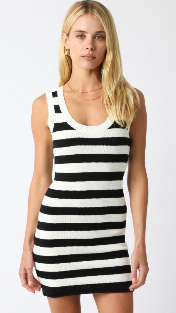 Olivaceous Liliana Knit Tank Dress in Off White/Black