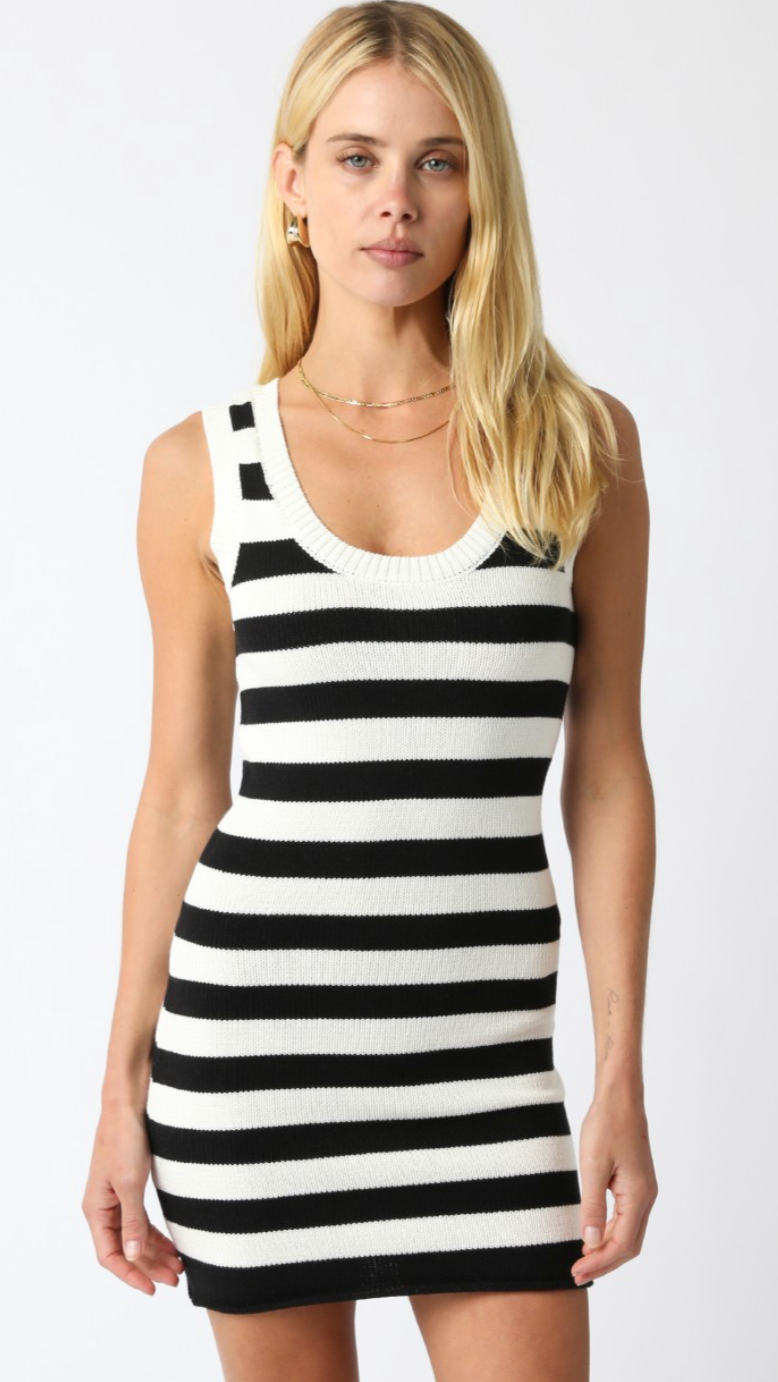 Olivaceous Liliana Knit Tank Dress in Off White/Black