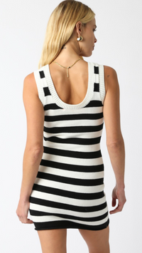 Olivaceous Liliana Knit Tank Dress in Off White/Black