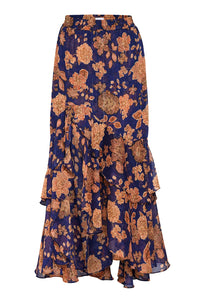 Misa Seva Maxi Skirt in Blue Marigold Print