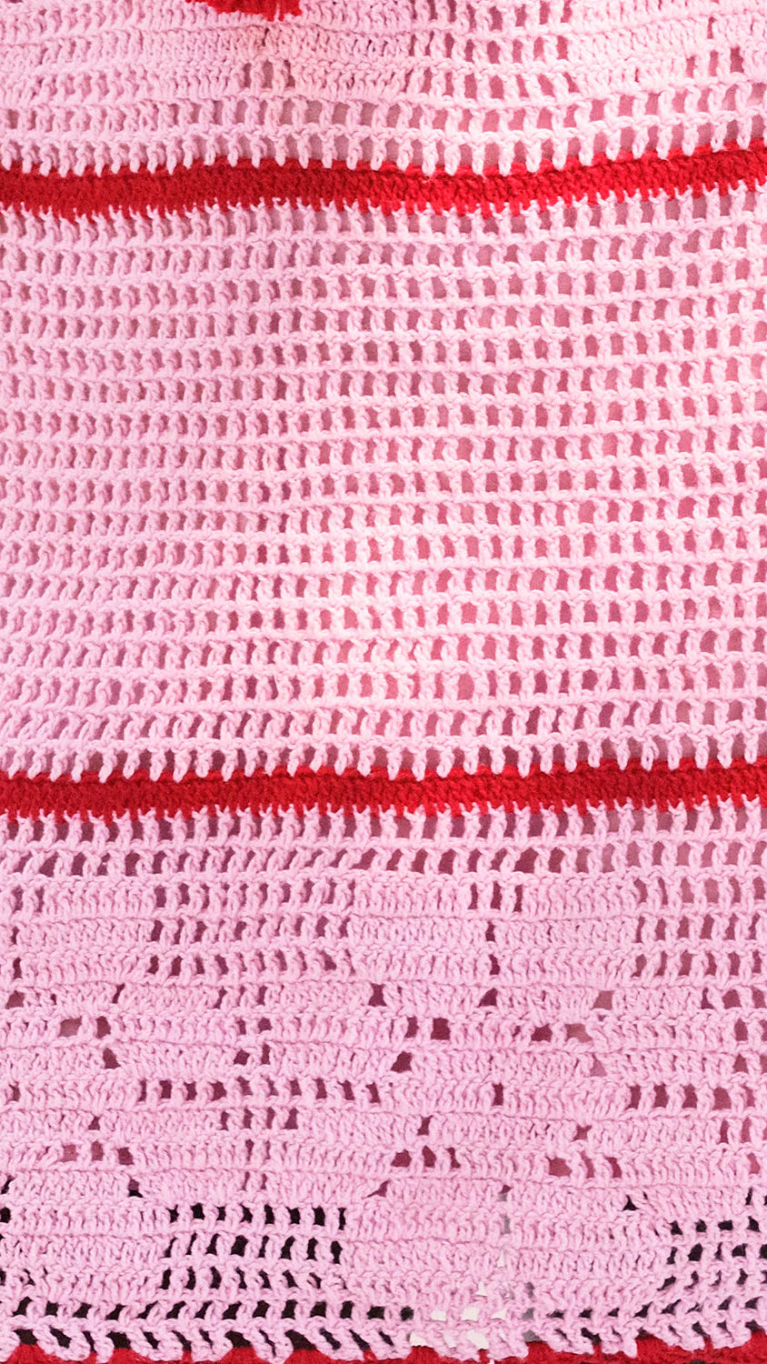 Saylor Stephanie Long Sleeve Crochet Mini Dress in Pink/Red Suite 201 Saylor Stephanie Long Sleeve Crochet Mini Dress in Pink/Red Suite 201