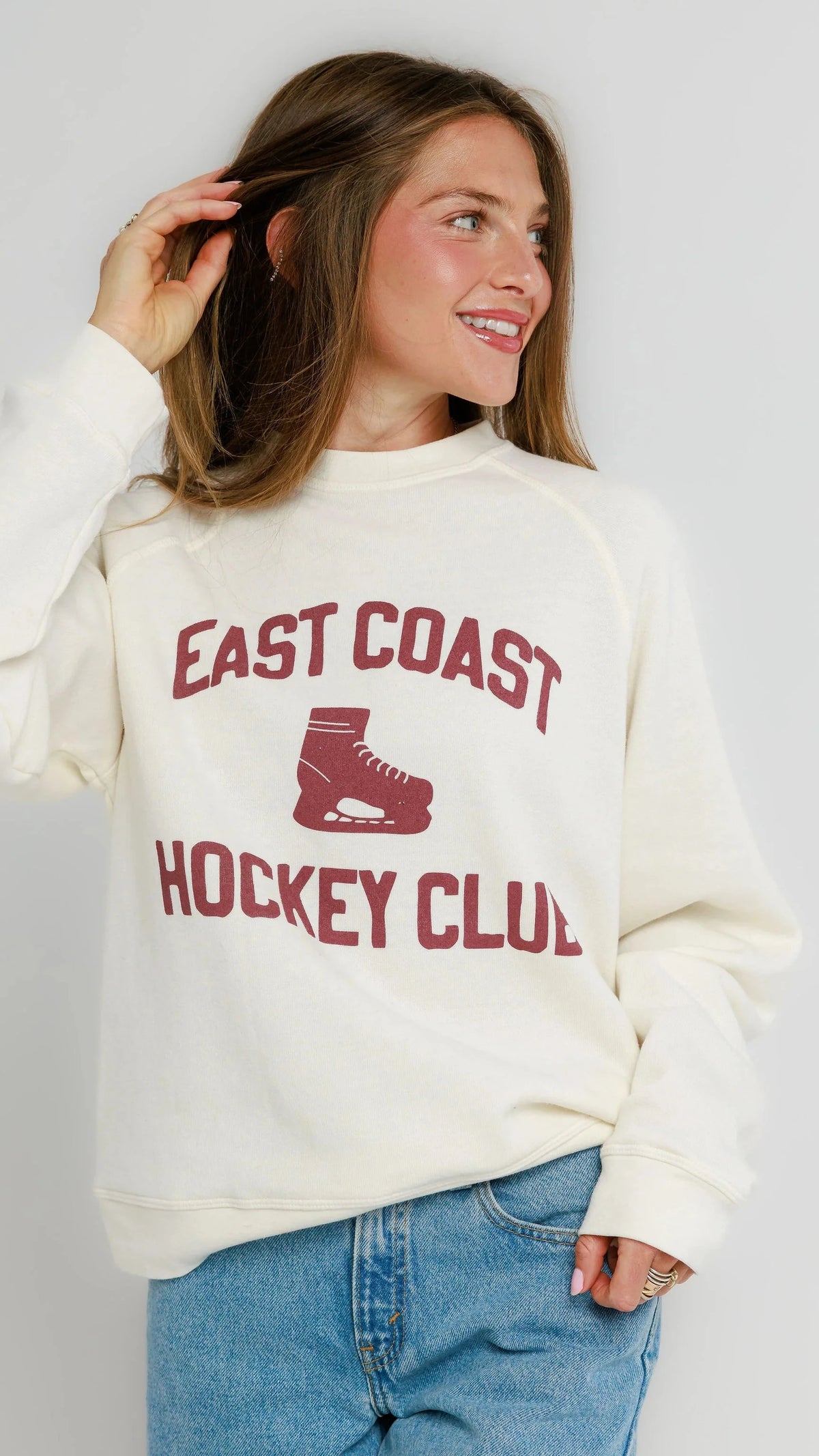 Sunny Somewhere East Coast Hockey Club Sweatshirt Ivory/Red