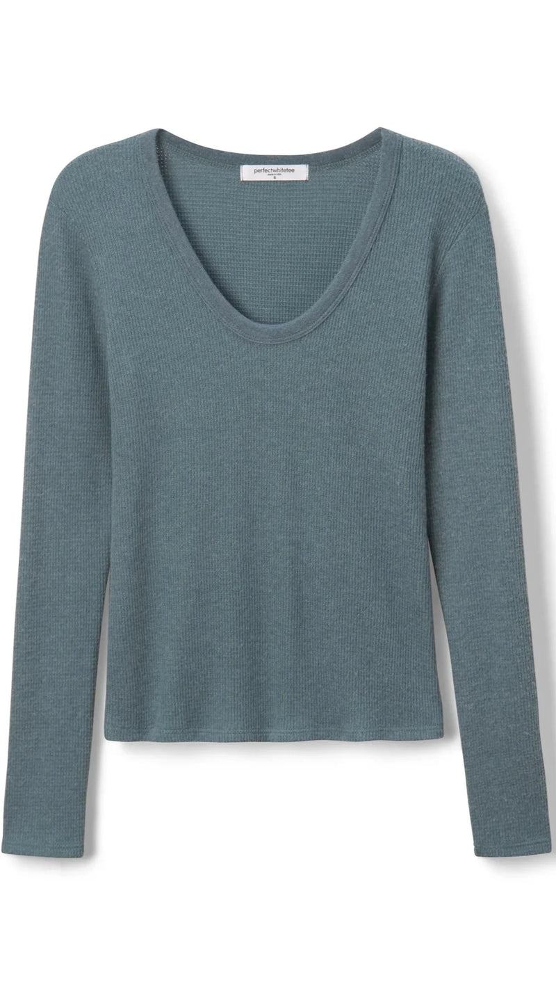 Perfect White Tee Esme Waffle Long Sleeve in Slate