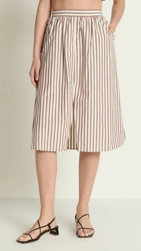 Nation LTD Tatiana Poplin Midi Skirt in Sable Stripe