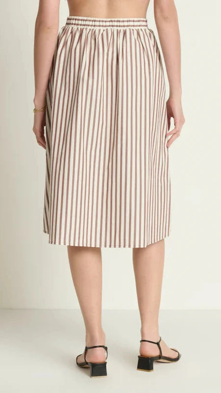 Nation LTD Tatiana Poplin Midi Skirt in Sable Stripe
