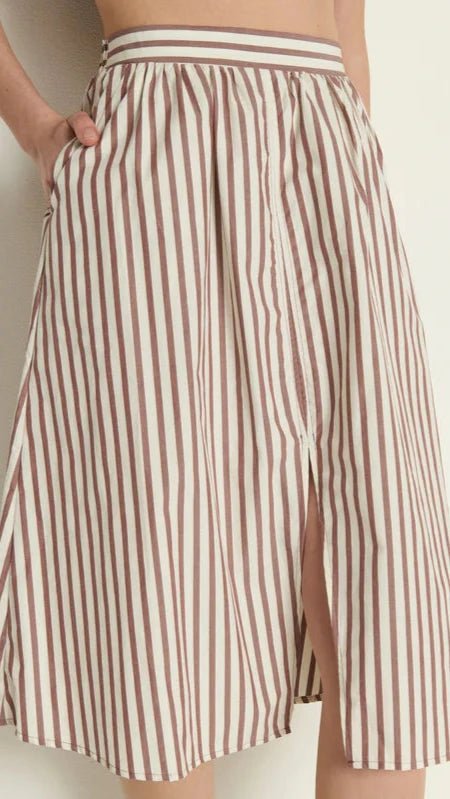 Nation LTD Tatiana Poplin Midi Skirt in Sable Stripe