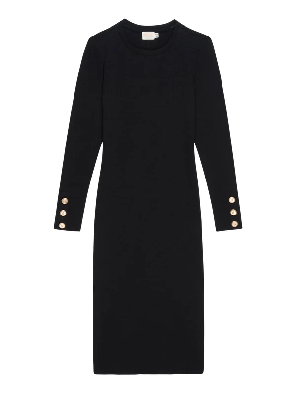 Nation LTD Theo Long Sleeve Midi Dress in Black
