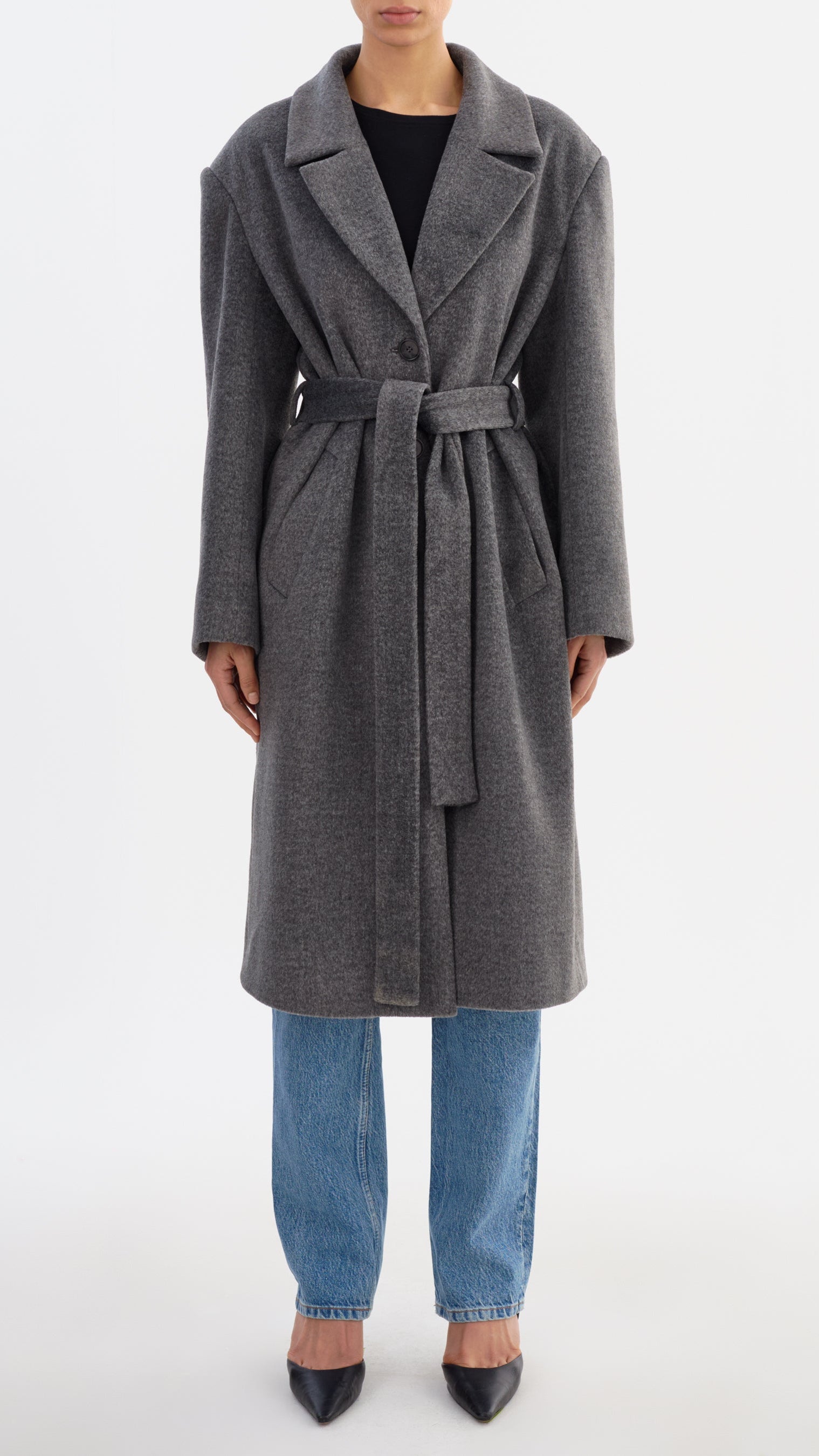 Lamarque Tillie Brushed Wool Belted Coat with Faux Fur Trim in